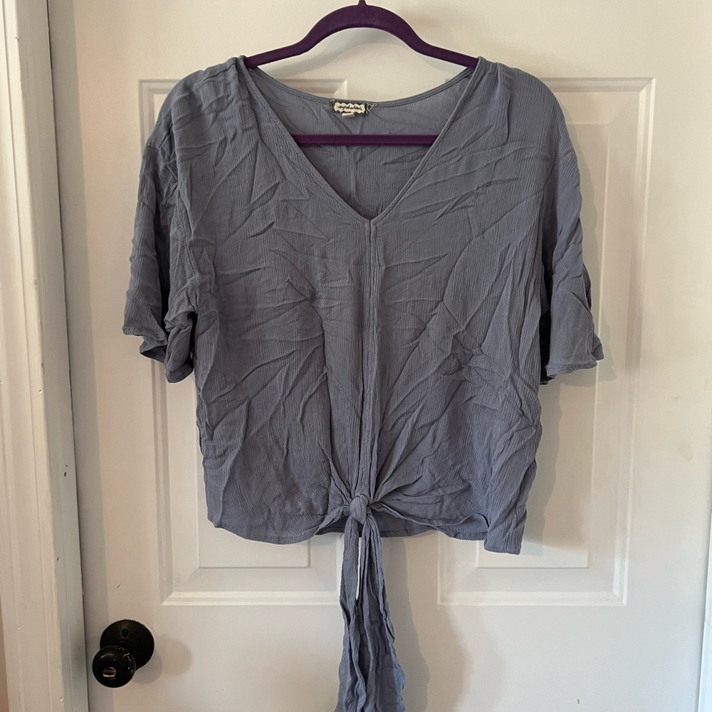 Blue Front Tie Blouse